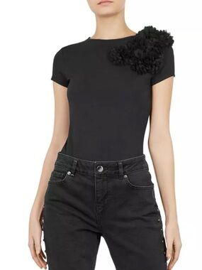 Ted Baker Valera Black Floral Appliqué Tee Size 3 - Medium